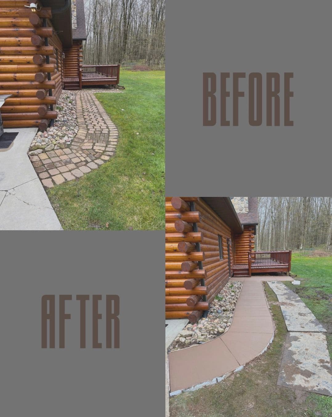 Gallery photos for Sunken Paver Walkways Replaced With Latte Concrete Flatwork: Image #1